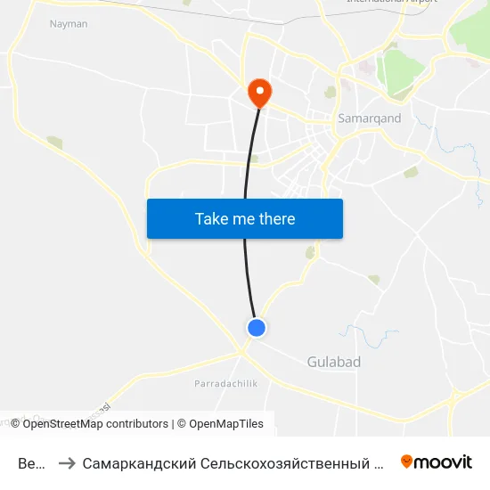 Bekat to Самаркандский Сельскохозяйственный Институт map