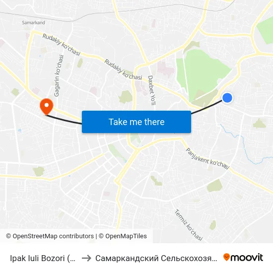 Ipak Iuli Bozori (Konechnaya) to Самаркандский Сельскохозяйственный Институт map