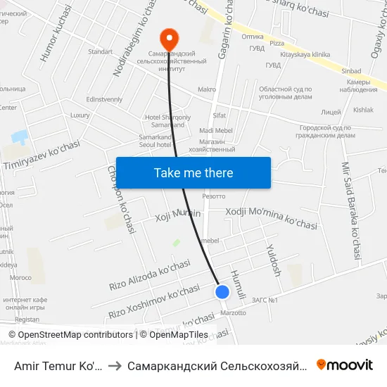 Amir Temur Ko'Chasi, 124 to Самаркандский Сельскохозяйственный Институт map