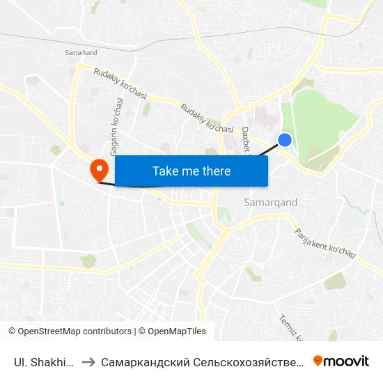 Ul. Shakhi Zinda to Самаркандский Сельскохозяйственный Институт map