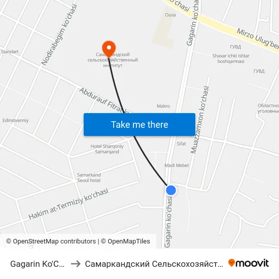 Gagarin Ko'Chasi, 138 to Самаркандский Сельскохозяйственный Институт map