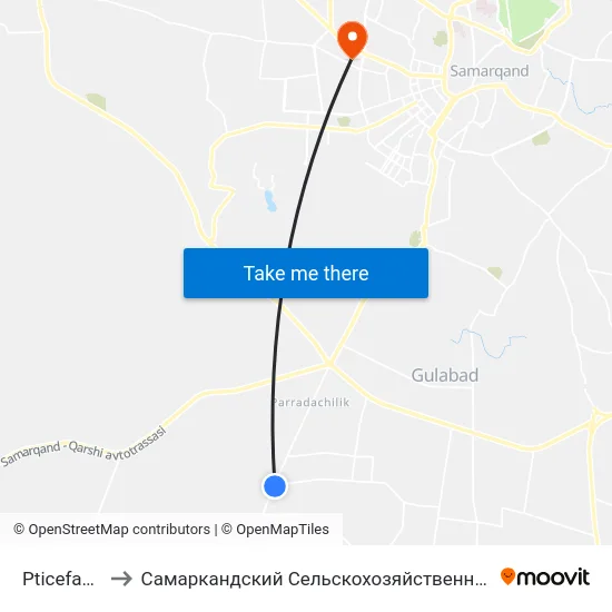 Pticefabrika to Самаркандский Сельскохозяйственный Институт map