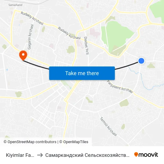 Kiyimlar Fabrikasi to Самаркандский Сельскохозяйственный Институт map
