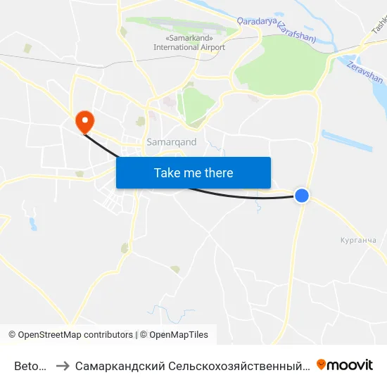 Betonka to Самаркандский Сельскохозяйственный Институт map