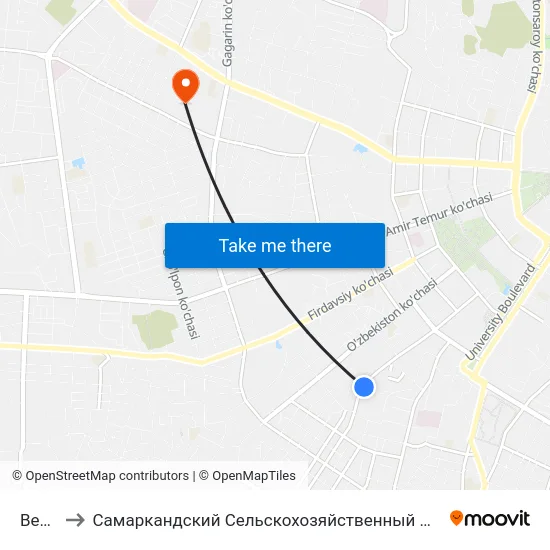 Bekat to Самаркандский Сельскохозяйственный Институт map
