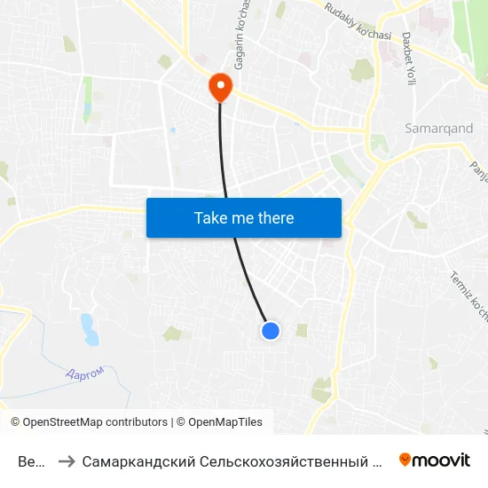 Bekat to Самаркандский Сельскохозяйственный Институт map
