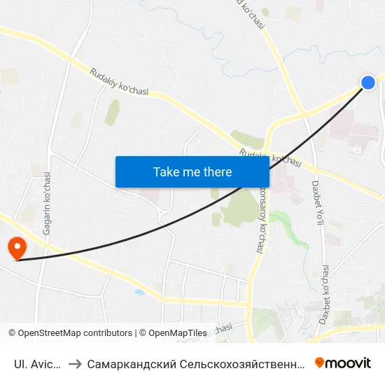 Ul. Avicenni to Самаркандский Сельскохозяйственный Институт map