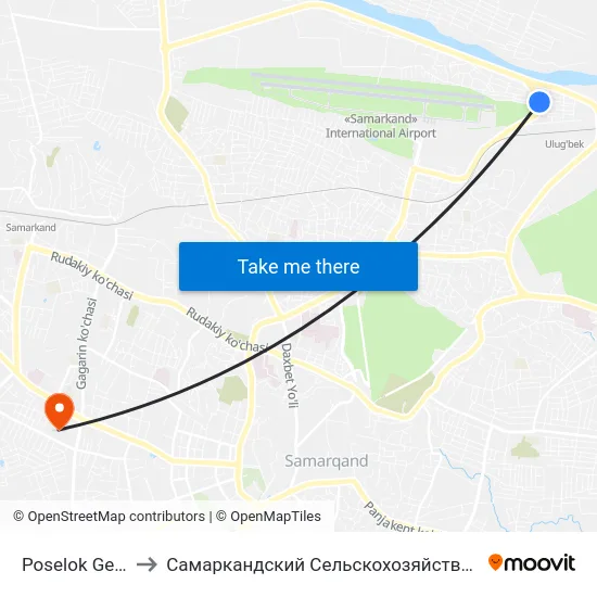 Poselok Geologov to Самаркандский Сельскохозяйственный Институт map