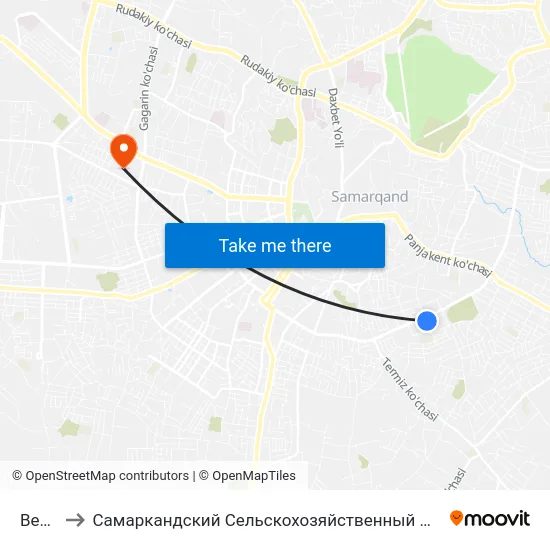Bekat to Самаркандский Сельскохозяйственный Институт map