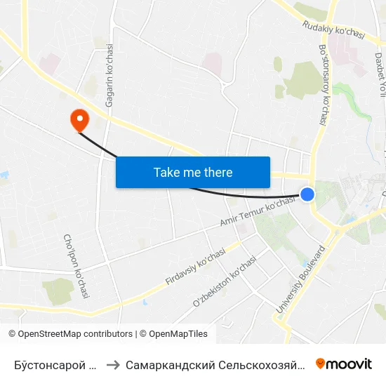 Бўстонсарой Кўчаси, 89 to Самаркандский Сельскохозяйственный Институт map