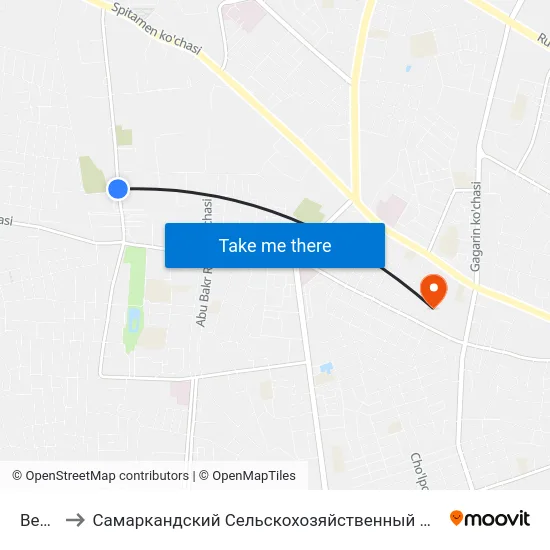 Bekat to Самаркандский Сельскохозяйственный Институт map