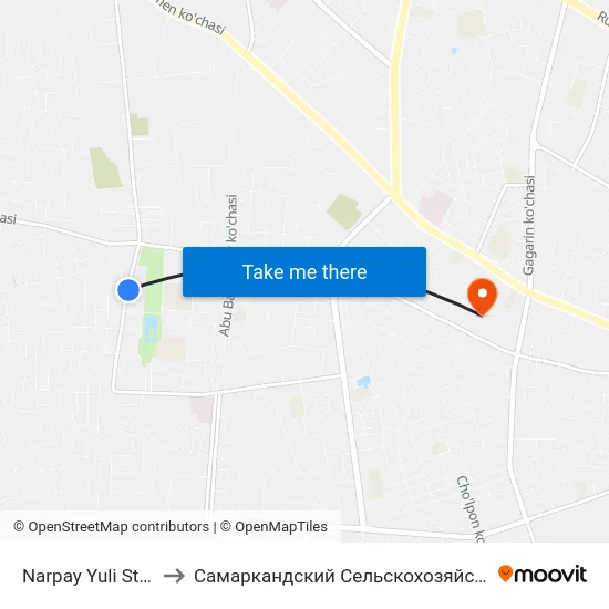 Narpay Yuli Street, 226a to Самаркандский Сельскохозяйственный Институт map