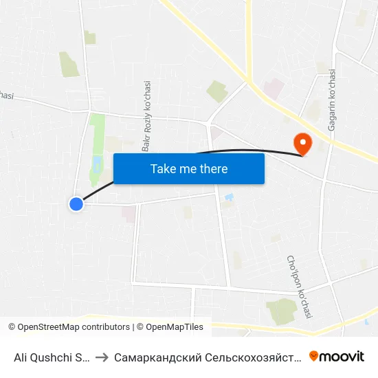 Ali Qushchi Street, 35 to Самаркандский Сельскохозяйственный Институт map