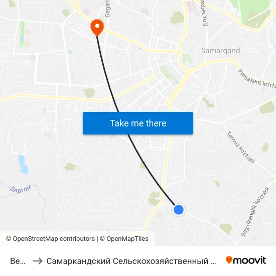 Bekat to Самаркандский Сельскохозяйственный Институт map