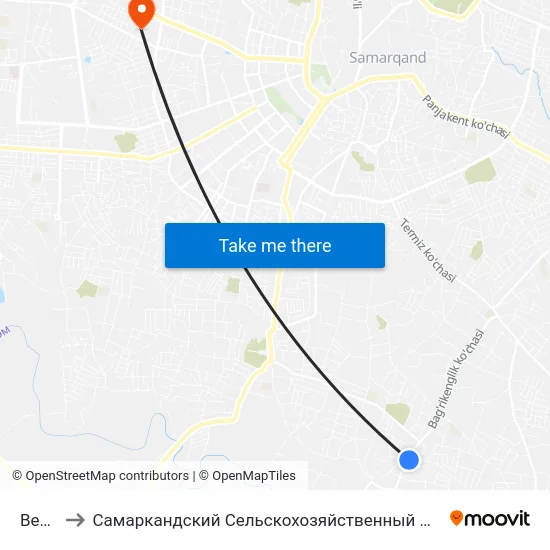 Bekat to Самаркандский Сельскохозяйственный Институт map