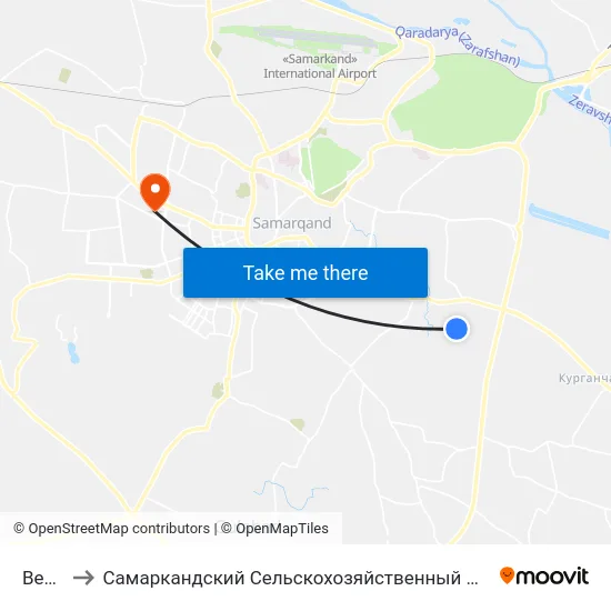 Bekat to Самаркандский Сельскохозяйственный Институт map