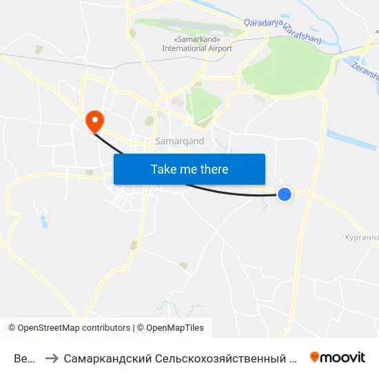 Bekat to Самаркандский Сельскохозяйственный Институт map
