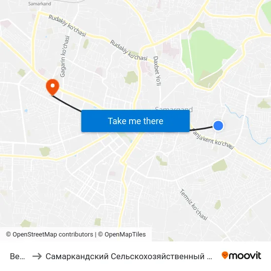 Bekat to Самаркандский Сельскохозяйственный Институт map