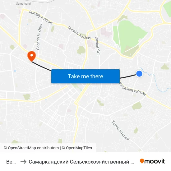 Bekat to Самаркандский Сельскохозяйственный Институт map