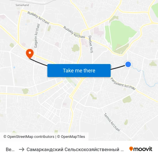 Bekat to Самаркандский Сельскохозяйственный Институт map