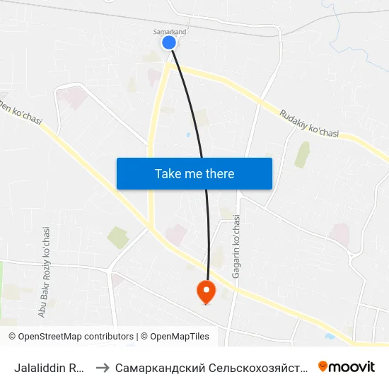 Jalaliddin Rumi Park to Самаркандский Сельскохозяйственный Институт map