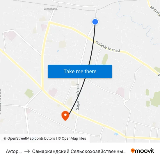 Avtopark to Самаркандский Сельскохозяйственный Институт map