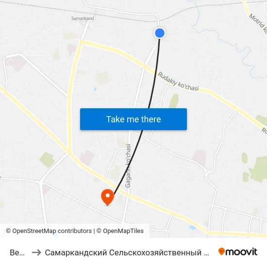 Bekat to Самаркандский Сельскохозяйственный Институт map