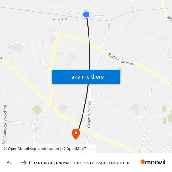 Bekat to Самаркандский Сельскохозяйственный Институт map