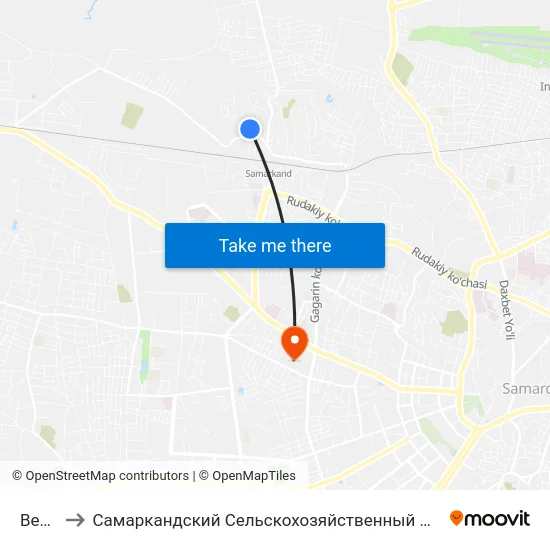 Bekat to Самаркандский Сельскохозяйственный Институт map