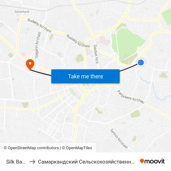 Silk Bazaar to Самаркандский Сельскохозяйственный Институт map