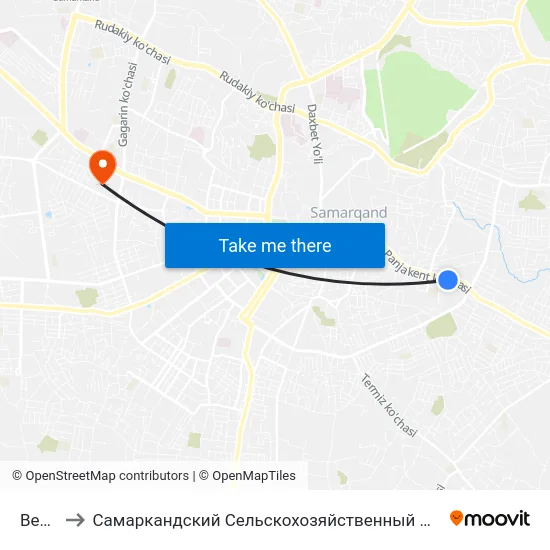 Bekat to Самаркандский Сельскохозяйственный Институт map