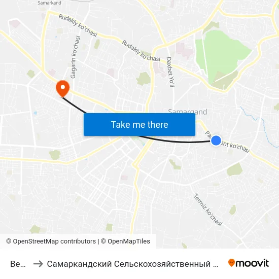 Bekat to Самаркандский Сельскохозяйственный Институт map