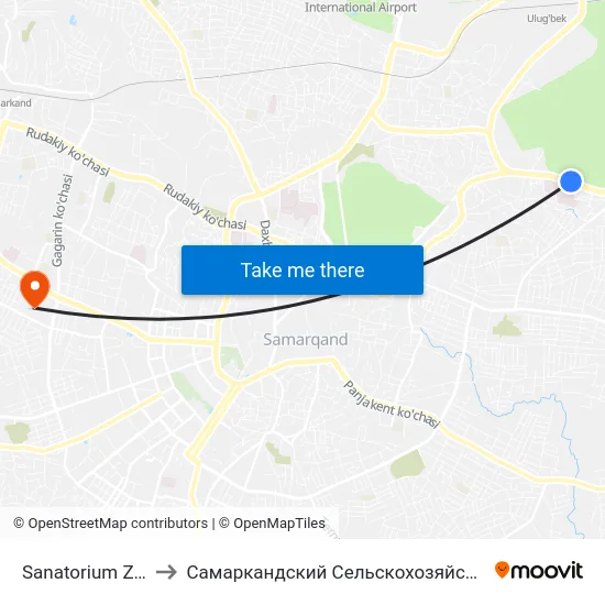Sanatorium Zarafshan to Самаркандский Сельскохозяйственный Институт map
