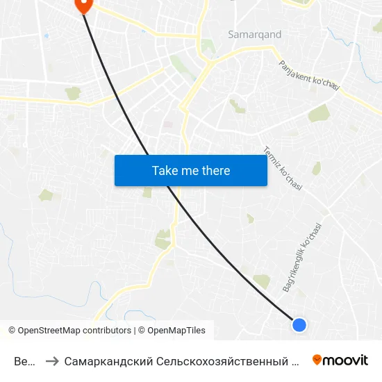 Bekat to Самаркандский Сельскохозяйственный Институт map