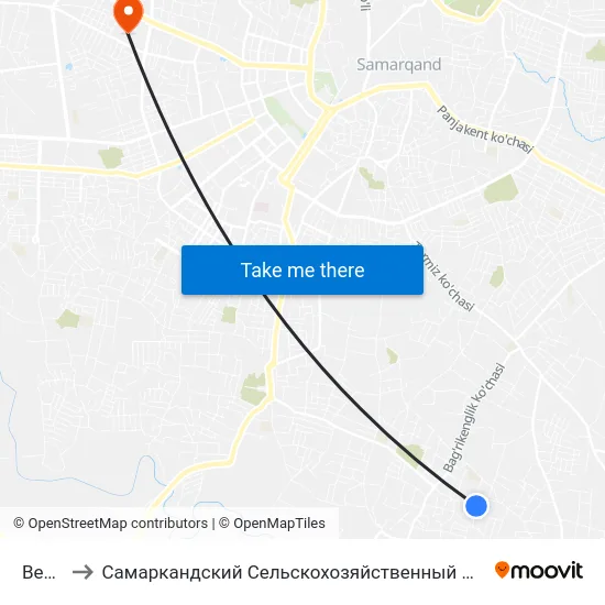 Bekat to Самаркандский Сельскохозяйственный Институт map