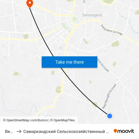 Bekat to Самаркандский Сельскохозяйственный Институт map