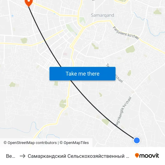 Bekat to Самаркандский Сельскохозяйственный Институт map