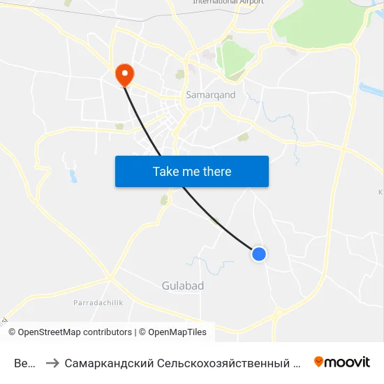 Bekat to Самаркандский Сельскохозяйственный Институт map
