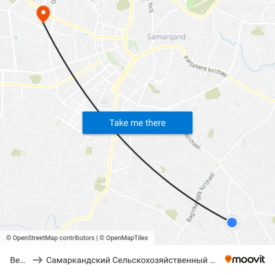 Bekat to Самаркандский Сельскохозяйственный Институт map