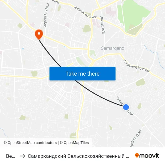 Bekat to Самаркандский Сельскохозяйственный Институт map