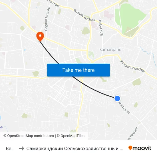 Bekat to Самаркандский Сельскохозяйственный Институт map