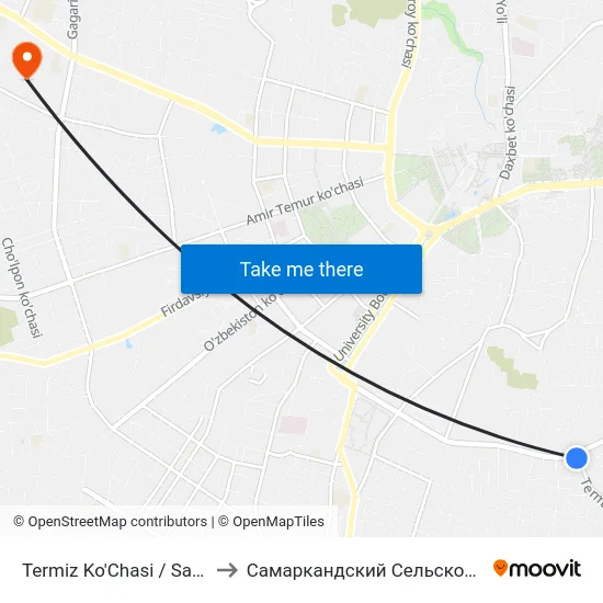 Termiz Ko'Chasi / Sadriddin Ayni Ko'Chasi to Самаркандский Сельскохозяйственный Институт map