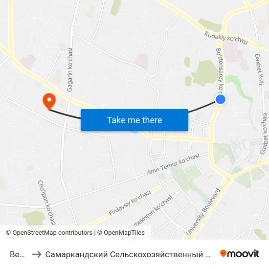 Bekat to Самаркандский Сельскохозяйственный Институт map