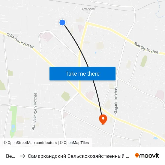 Bekat to Самаркандский Сельскохозяйственный Институт map