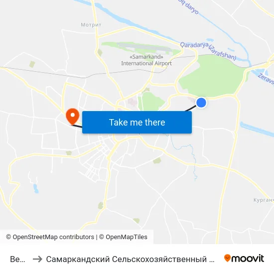 Bekat to Самаркандский Сельскохозяйственный Институт map