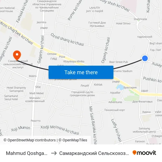 Mahmud Qoshgariy Ko'Chasi, 27 to Самаркандский Сельскохозяйственный Институт map