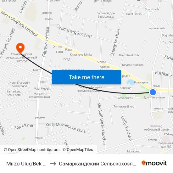 Mirzo Ulug'Bek Ko'Chasi, 48 to Самаркандский Сельскохозяйственный Институт map