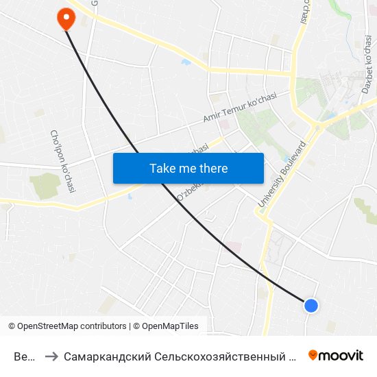 Bekat to Самаркандский Сельскохозяйственный Институт map