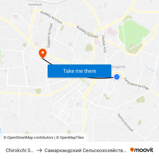 Chirokchi Street, 4 to Самаркандский Сельскохозяйственный Институт map