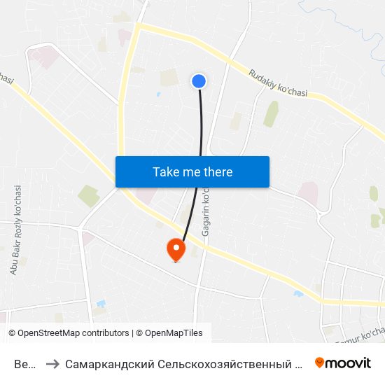 Bekat to Самаркандский Сельскохозяйственный Институт map